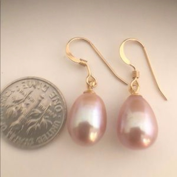 ***SOLD***AAA Purple Pearl Drop Earrings 14K Wires - Picture 5 of 6